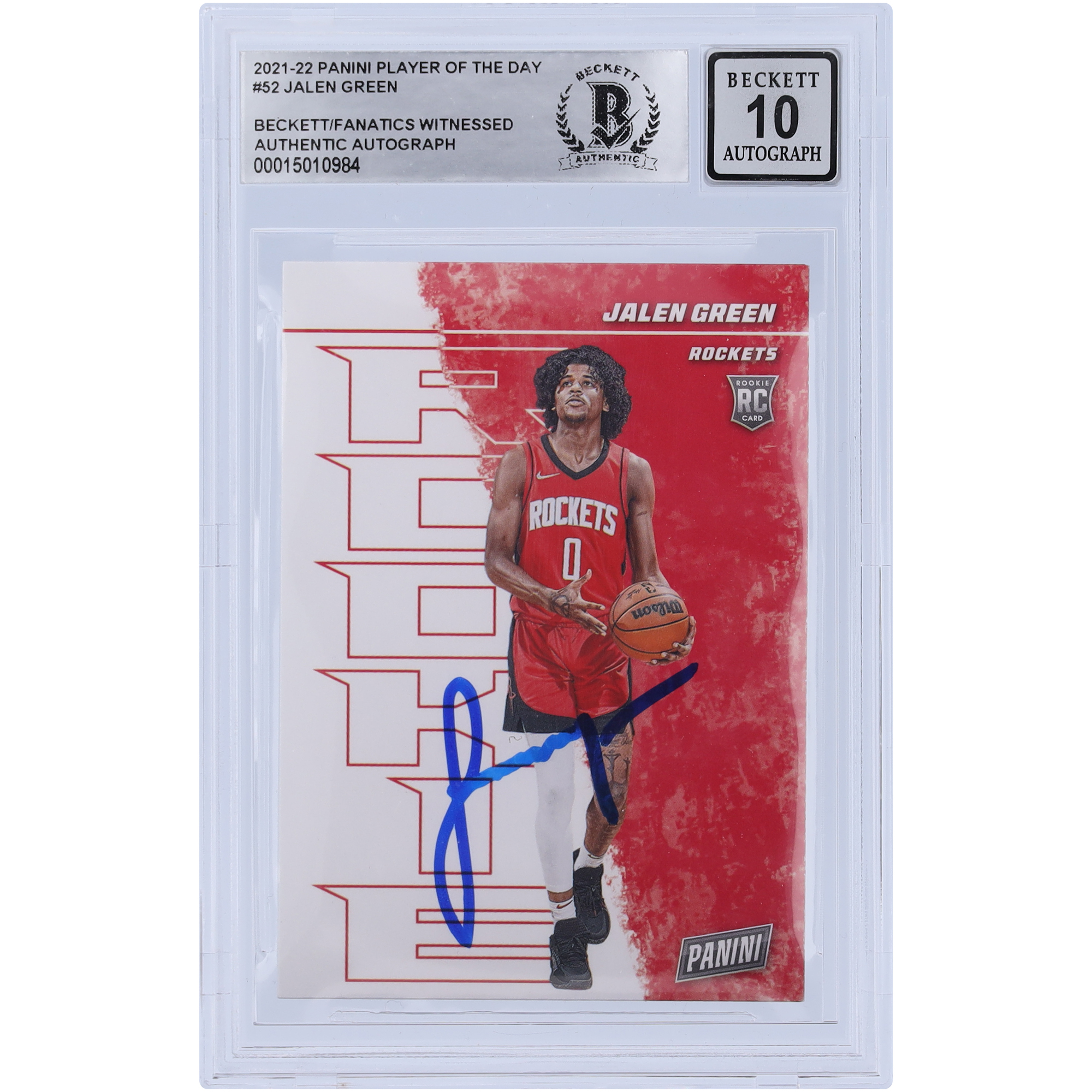Jalen Green Houston Rockets Autographed 2021-22 Panini Player of the Day #52 Beckett Fanatics Witnessed Authenticated 10 Rookie Card - Image 2