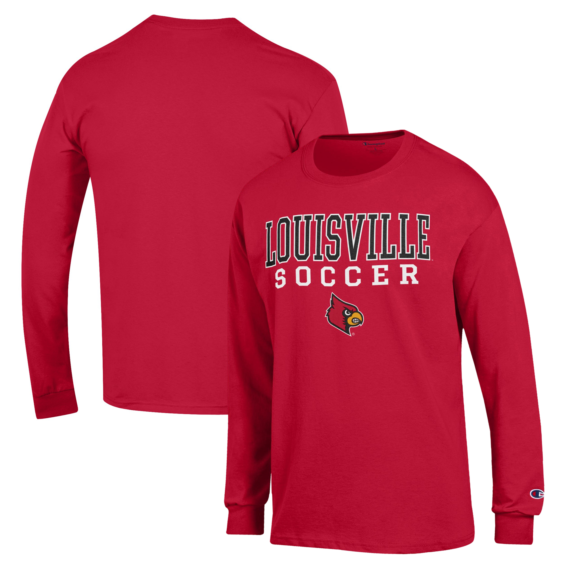 Men's Champion Red Louisville Cardinals Soccer Stack Logo Long Sleeve T-Shirt - Image 4