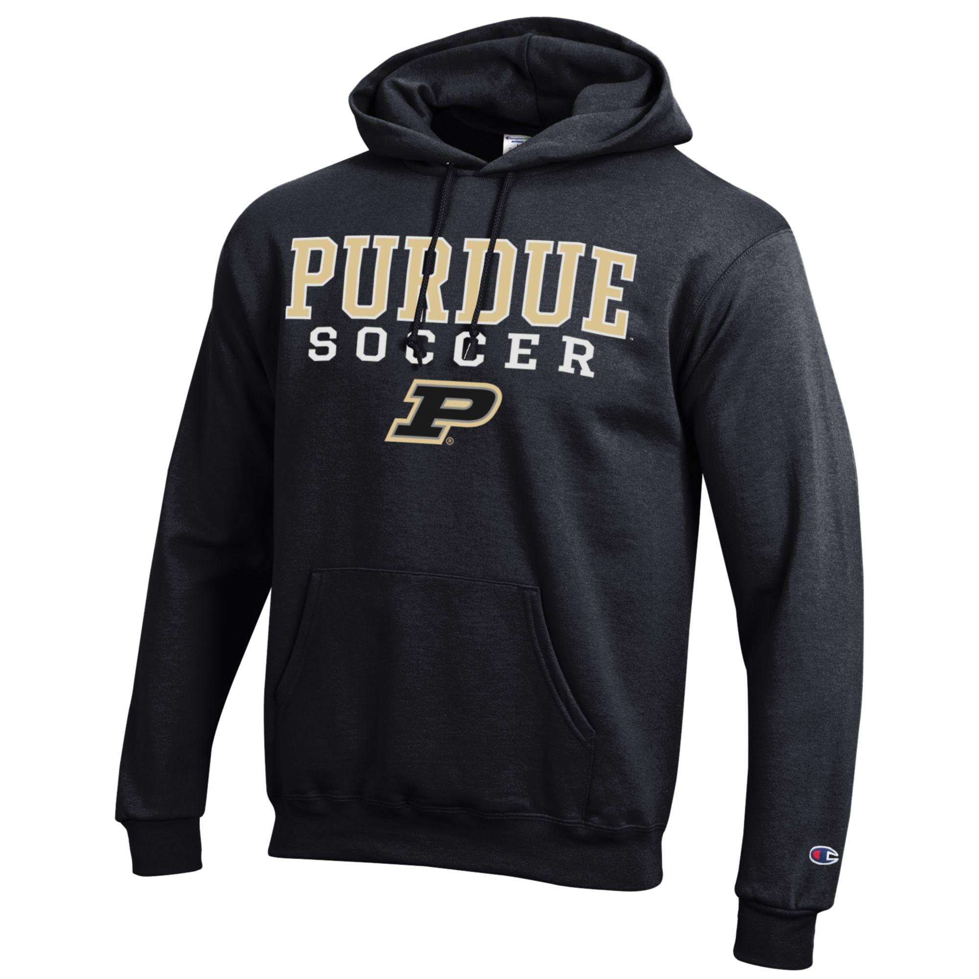 Men's Champion Black Purdue Boilermakers Soccer Stack Logo Powerblend Pullover Hoodie - Image 6