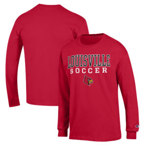 Men's Champion Red Louisville Cardinals Soccer Stack Logo Long Sleeve T-Shirt