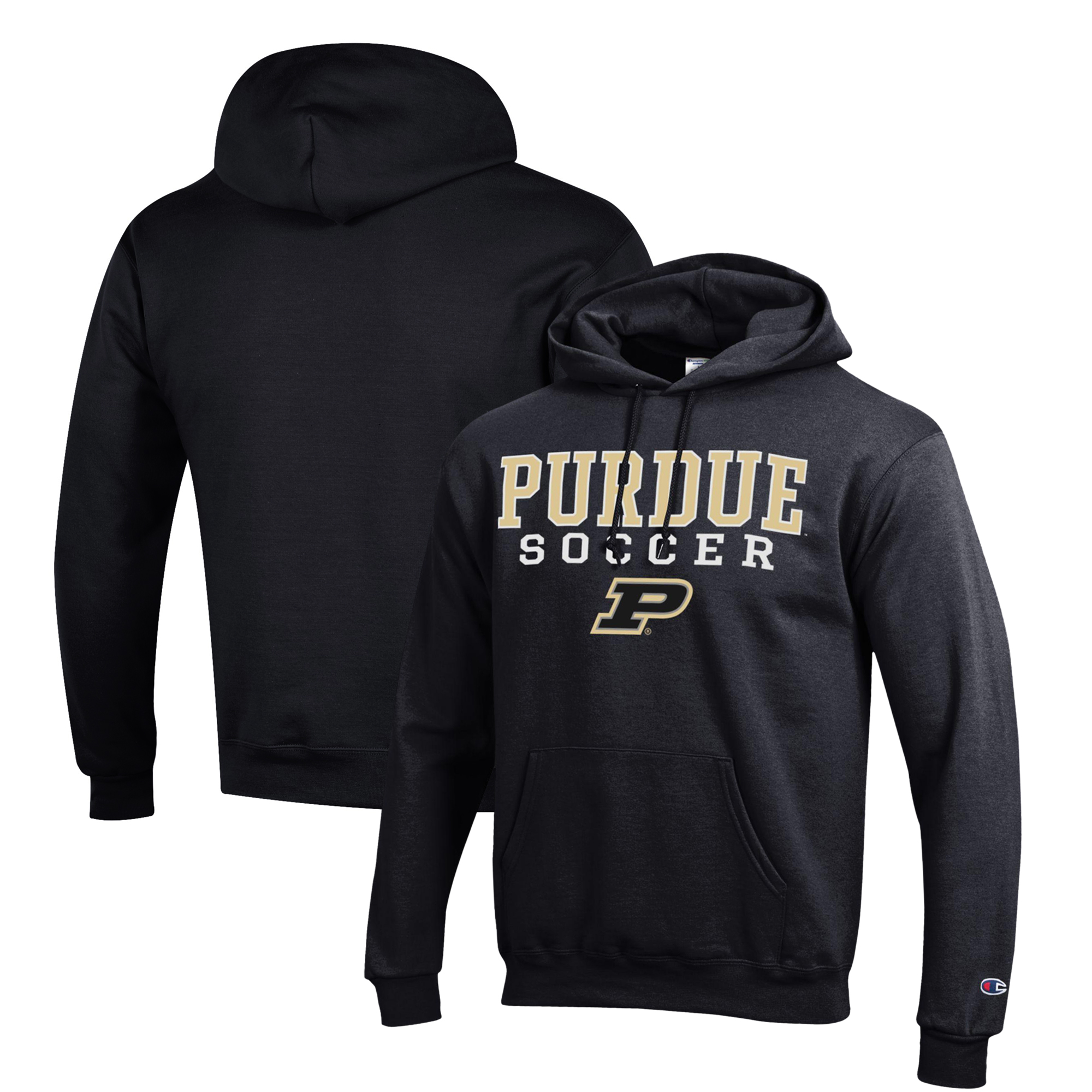Men's Champion Black Purdue Boilermakers Soccer Stack Logo Powerblend Pullover Hoodie