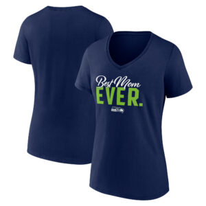 Women's College Navy Seattle Seahawks Best Mom Ever V-Neck T-Shirt