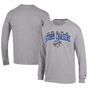Men's Champion Gray Omaha Storm Chasers Jersey Long Sleeve T-Shirt