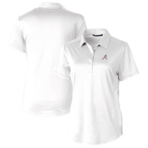 Women's Cutter & Buck White Atlanta Braves Americana Logo Prospect DryTec Textured Stretch Polo