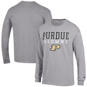 Men's Champion  Gray Purdue Boilermakers Alumni Logo Stack Long Sleeve T-Shirt