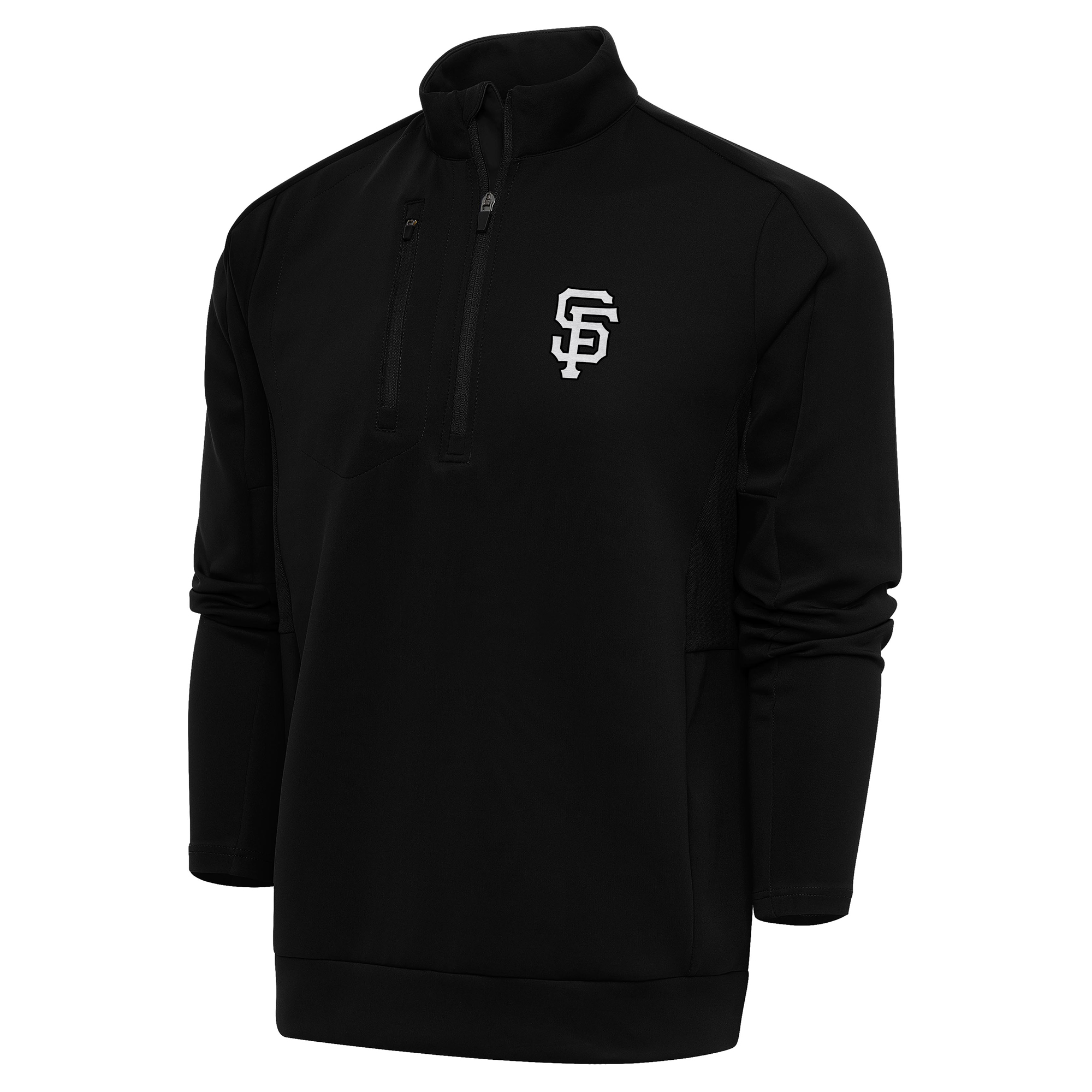 Men's Antigua Black San Francisco Giants Metallic Generation Quarter-Zip Pullover Top