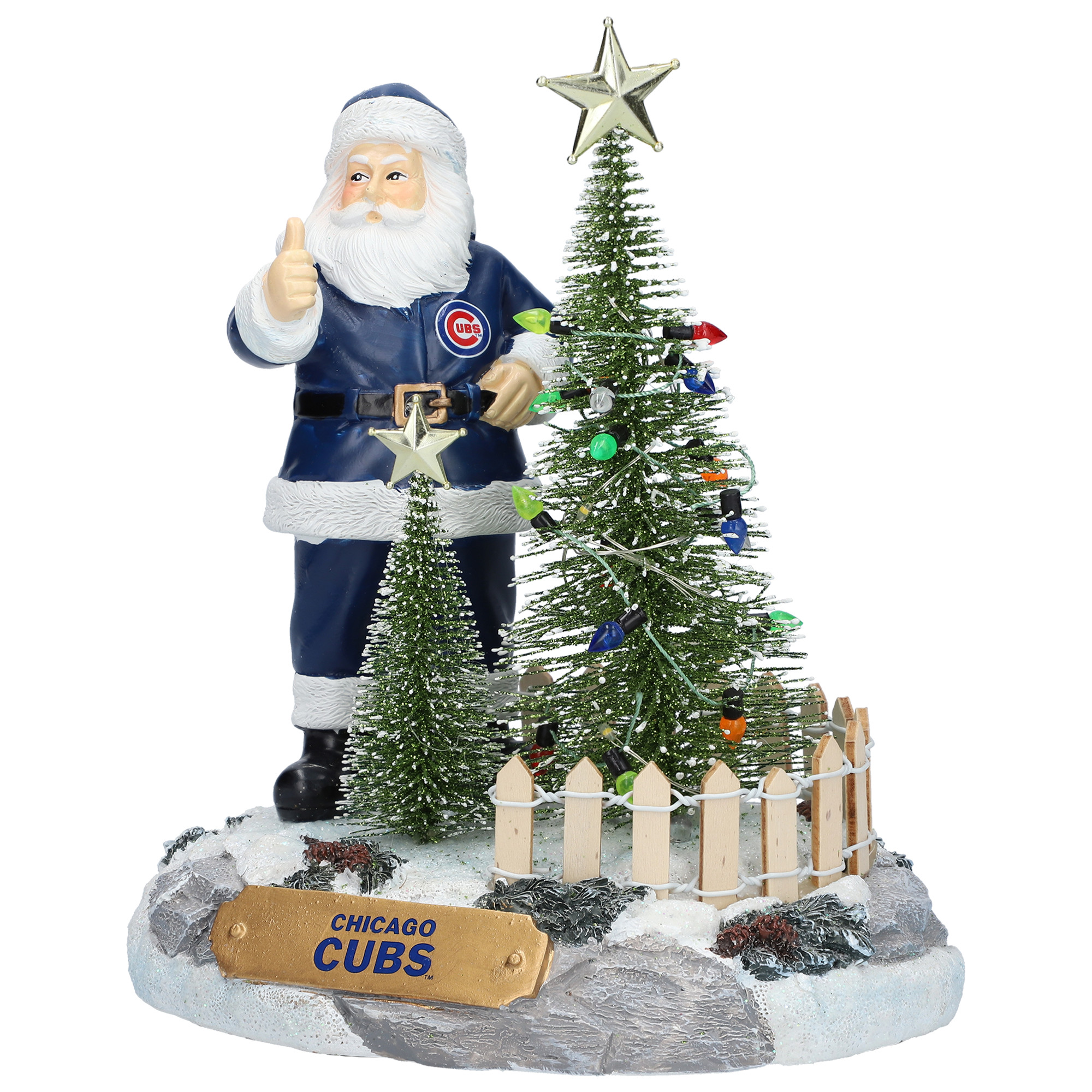 The Memory Company Chicago Cubs Santa Figurine with LED Tree
