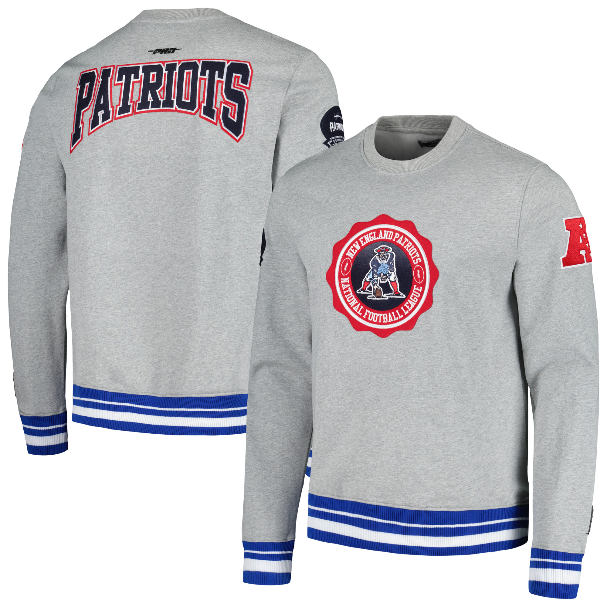 Men's Pro Standard Heather Gray New England Patriots Crest Emblem Pullover Sweatshirt - Image 5