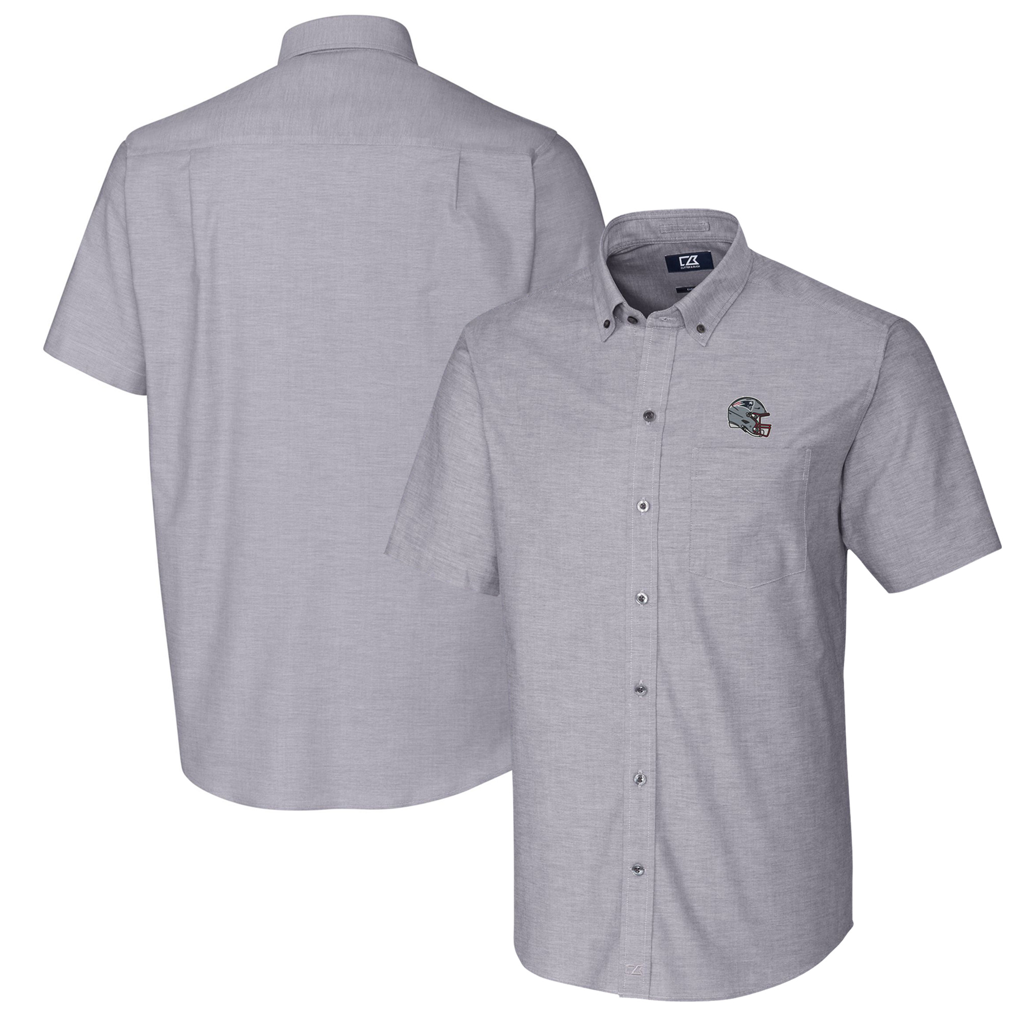 Men's Cutter & Buck Charcoal New England Patriots Helmet Short Sleeve Stretch Oxford Button-Down Shirt - Image 5