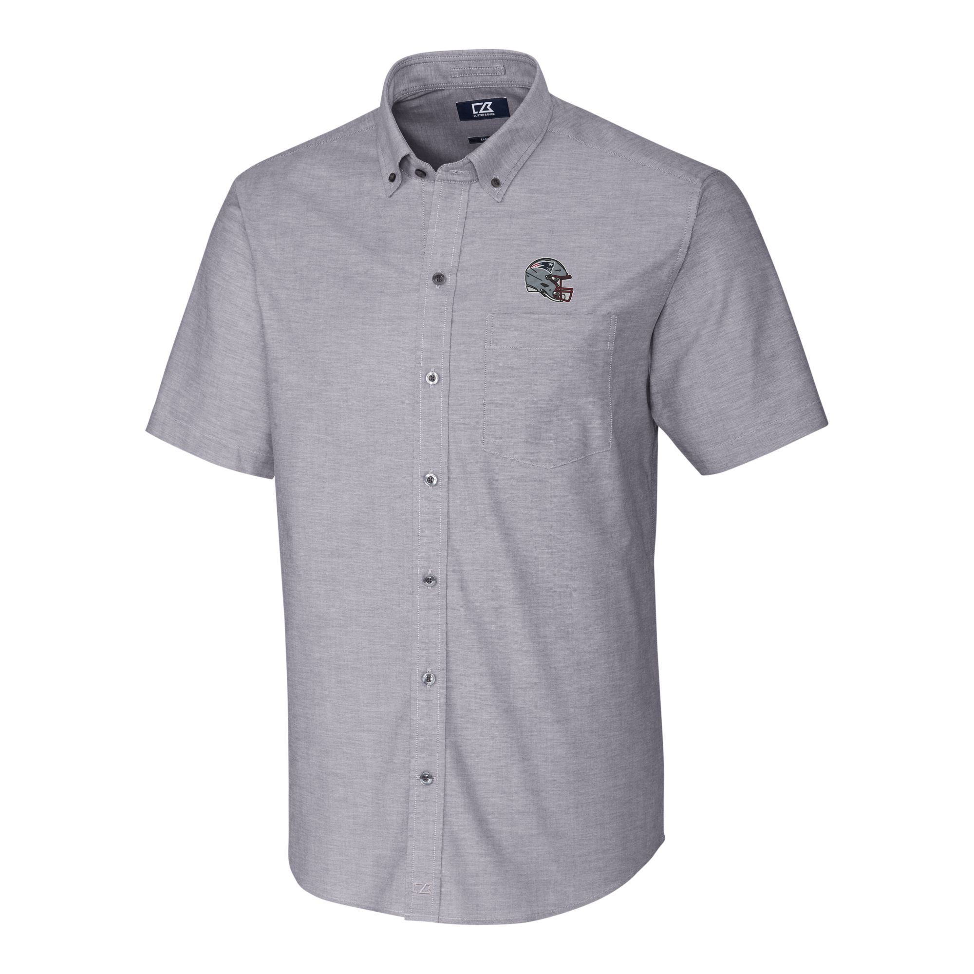 Men's Cutter & Buck Charcoal New England Patriots Helmet Short Sleeve Stretch Oxford Button-Down Shirt - Image 6