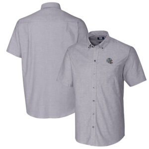 Men's Cutter & Buck  Charcoal New England Patriots Helmet Short Sleeve Stretch Oxford Button-Down Shirt