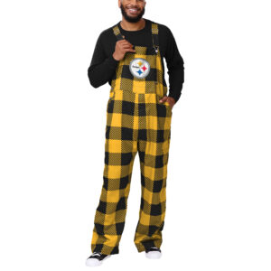 Men's FOCO  Black Pittsburgh Steelers Big Logo Plaid Overalls