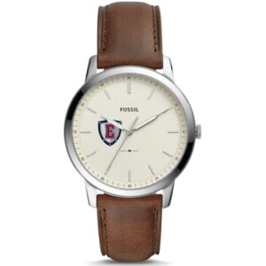 Men's Fossil  Silver Eastern Connecticut State Warriors The Minimalist Brown Leather Watch