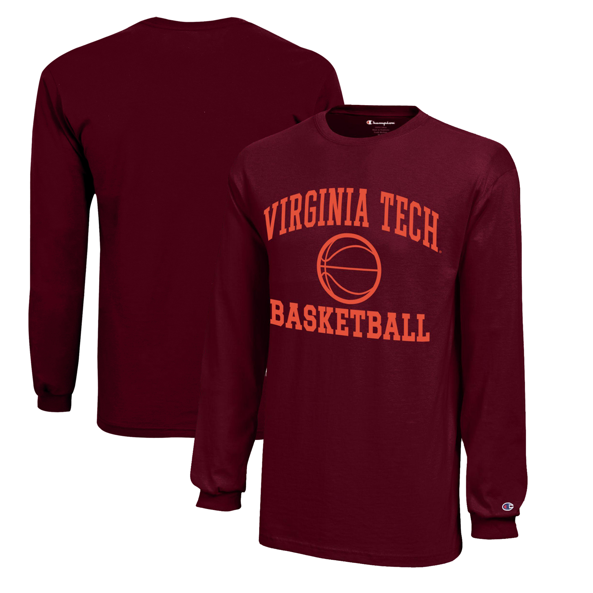 Youth Champion Maroon Virginia Tech Hokies Icon Logo Long Sleeve Basketball T-Shirt