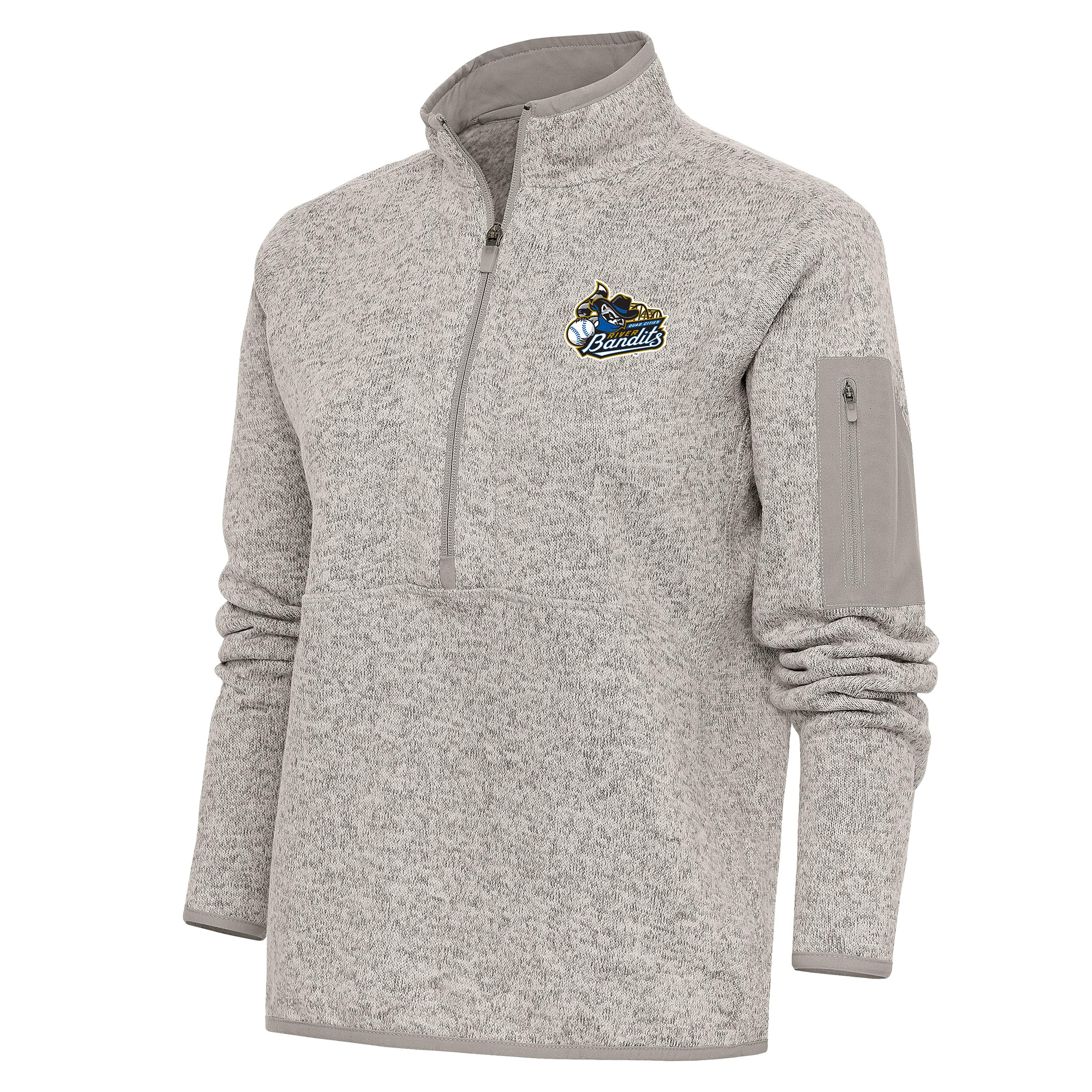 Women's Antigua Oatmeal Quad Cities River Bandits Fortune Half-Zip Pullover Jacket