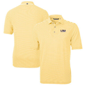 Men's Cutter & Buck  Gold LSU Tigers Alumni Logo Virtue Eco Pique Stripe Recycled Polo