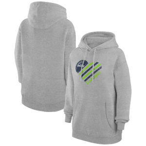 Women's G-III 4Her by Carl Banks  Heather Gray Seattle Seahawks Heart Graphic Fleece Pullover Hoodie