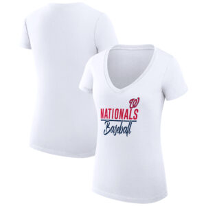 Women's G-III 4Her by Carl Banks  White Washington Nationals Team Graphic V-Neck Fitted T-Shirt