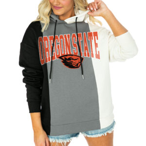 Women's Gameday Couture  Black/White Oregon State Beavers Victory Tri-Color Pullover Hoodie