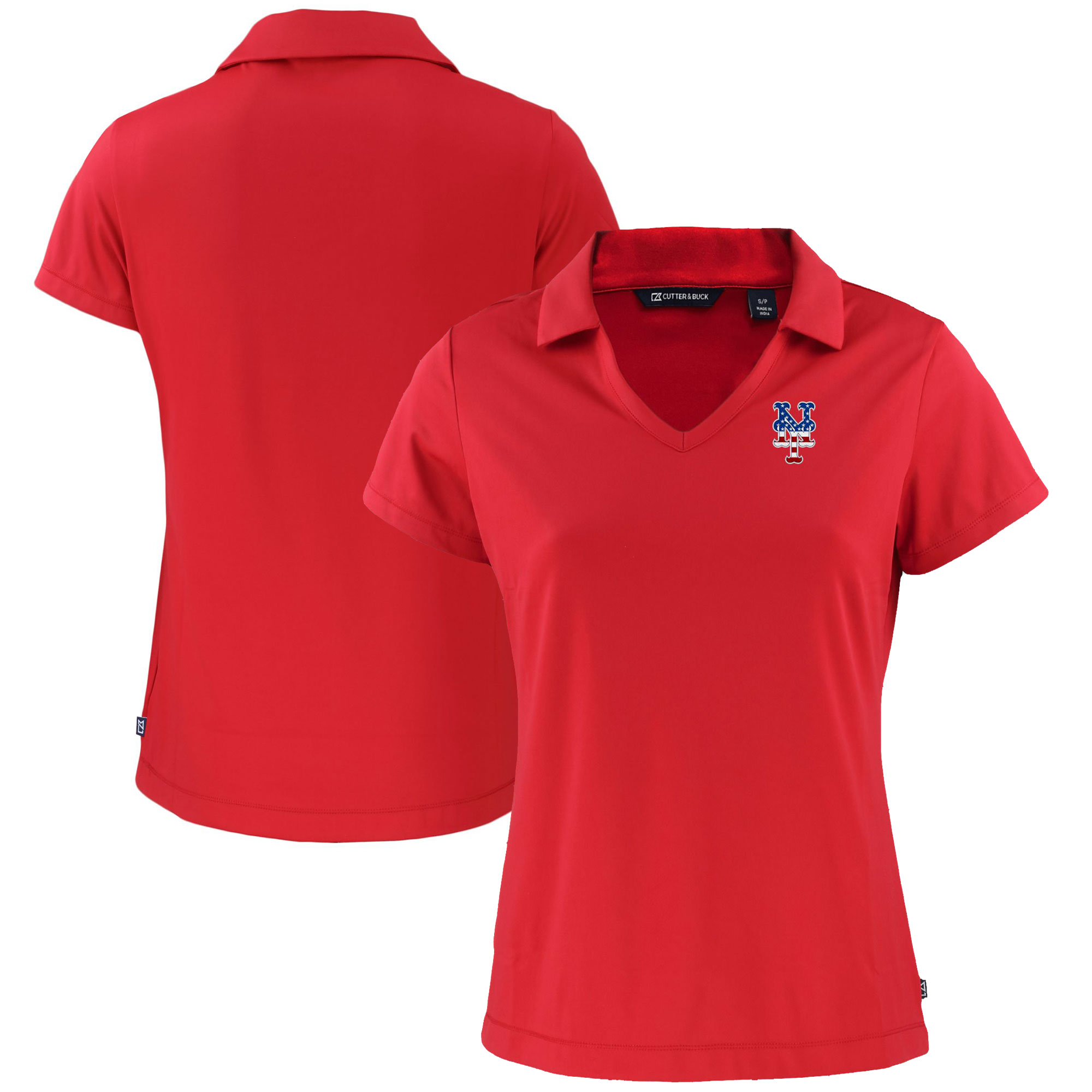 Women's Cutter & Buck Red New York Mets Daybreak Eco Recycled V-Neck Polo