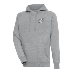 Men's Antigua  Heather Gray Tampa Bay Lightning Metallic Logo Victory Pullover Hoodie