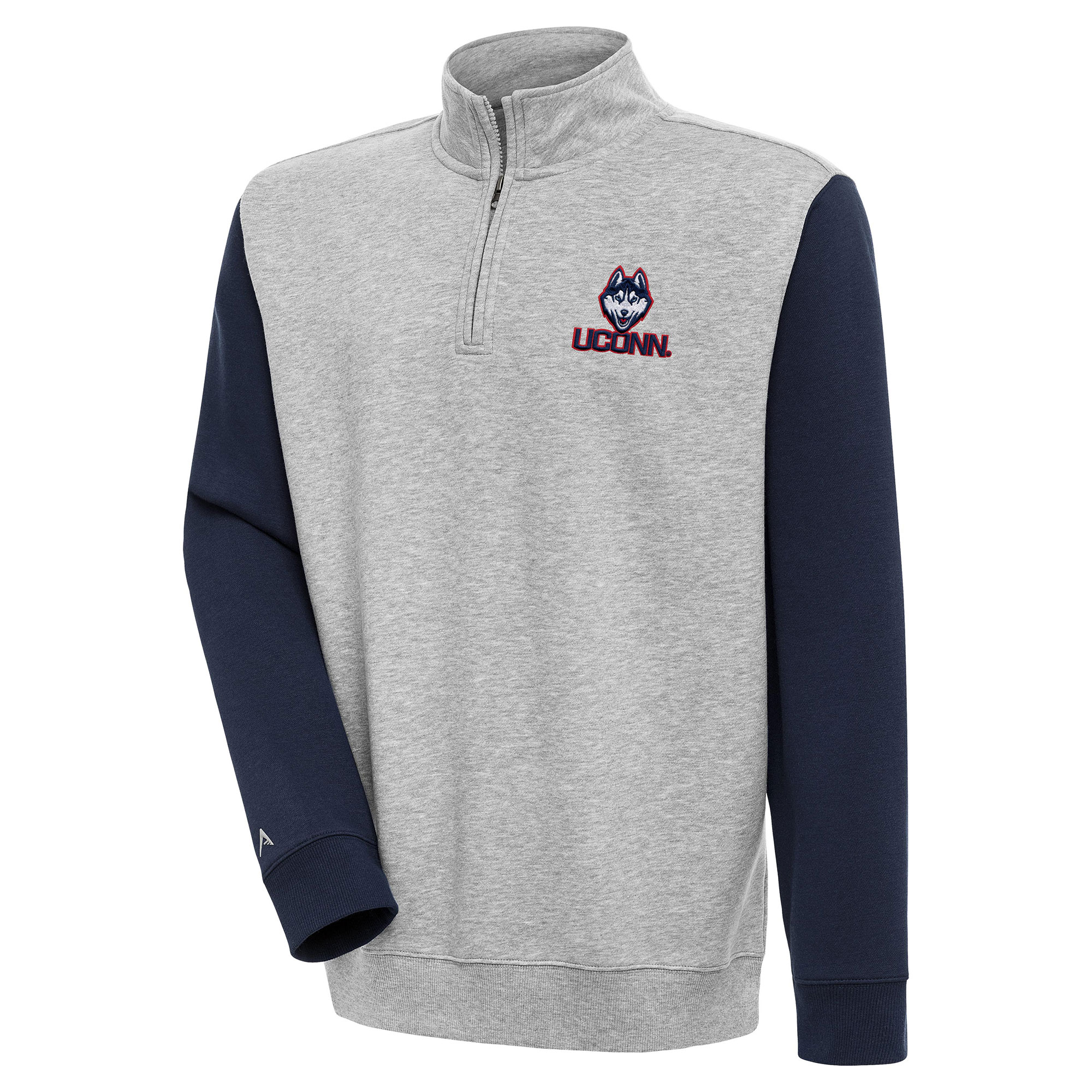 Men's Antigua Heather Gray UConn Huskies Victory Quarter-Zip Pullover Top