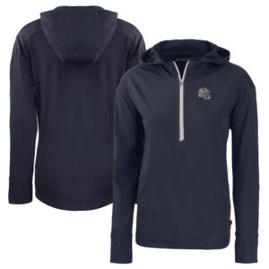 Women's Cutter & Buck  Navy New England Patriots Helmet Daybreak Eco Recycled Half-Zip Hoodie