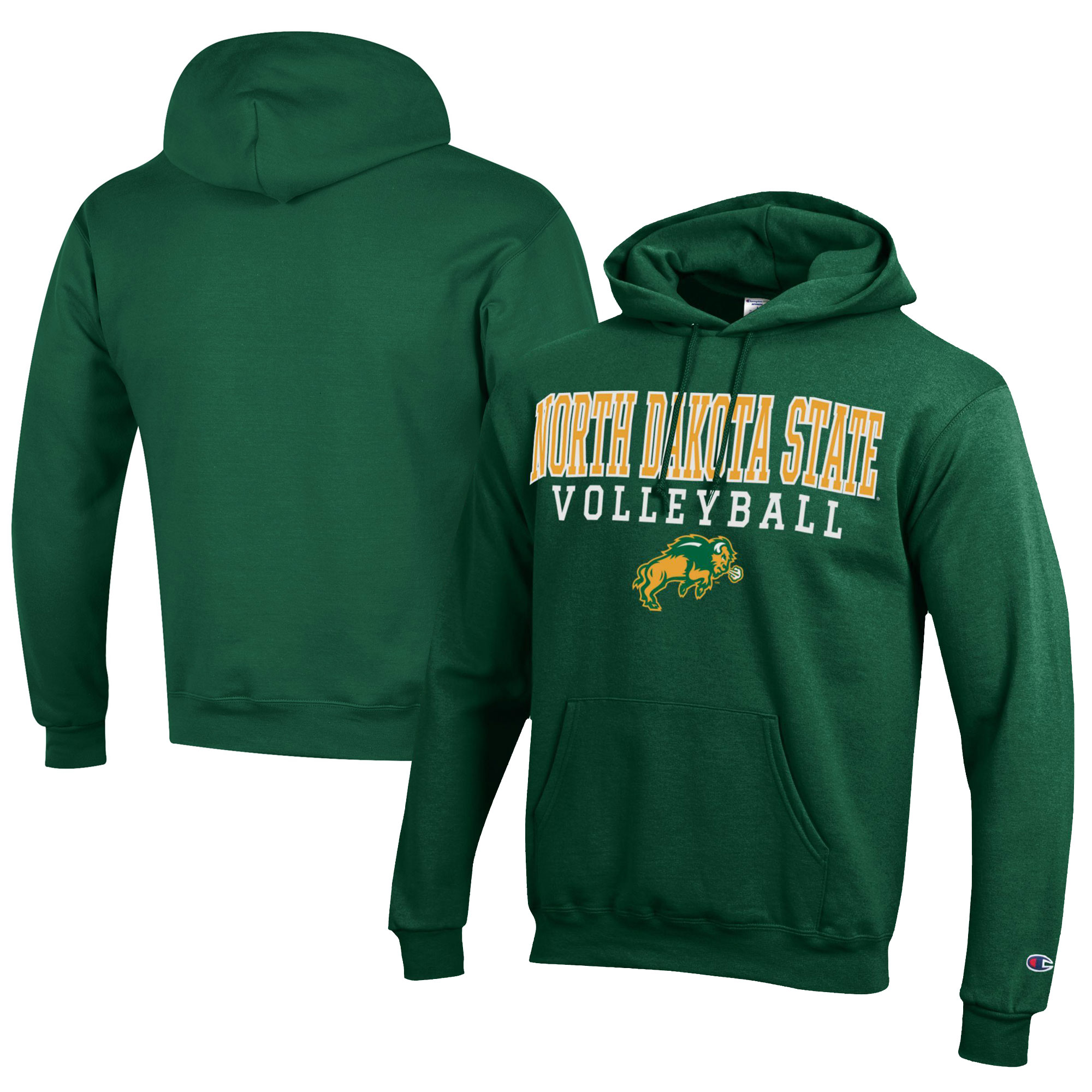 Men's Champion Green NDSU Bison Stacked Logo Volleyball Eco Powerblend Pullover Hoodie - Image 5