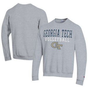 Men's Champion  Gray Georgia Tech Yellow Jackets Stacked Logo Volleyball Eco Powerblend Pullover Sweatshirt