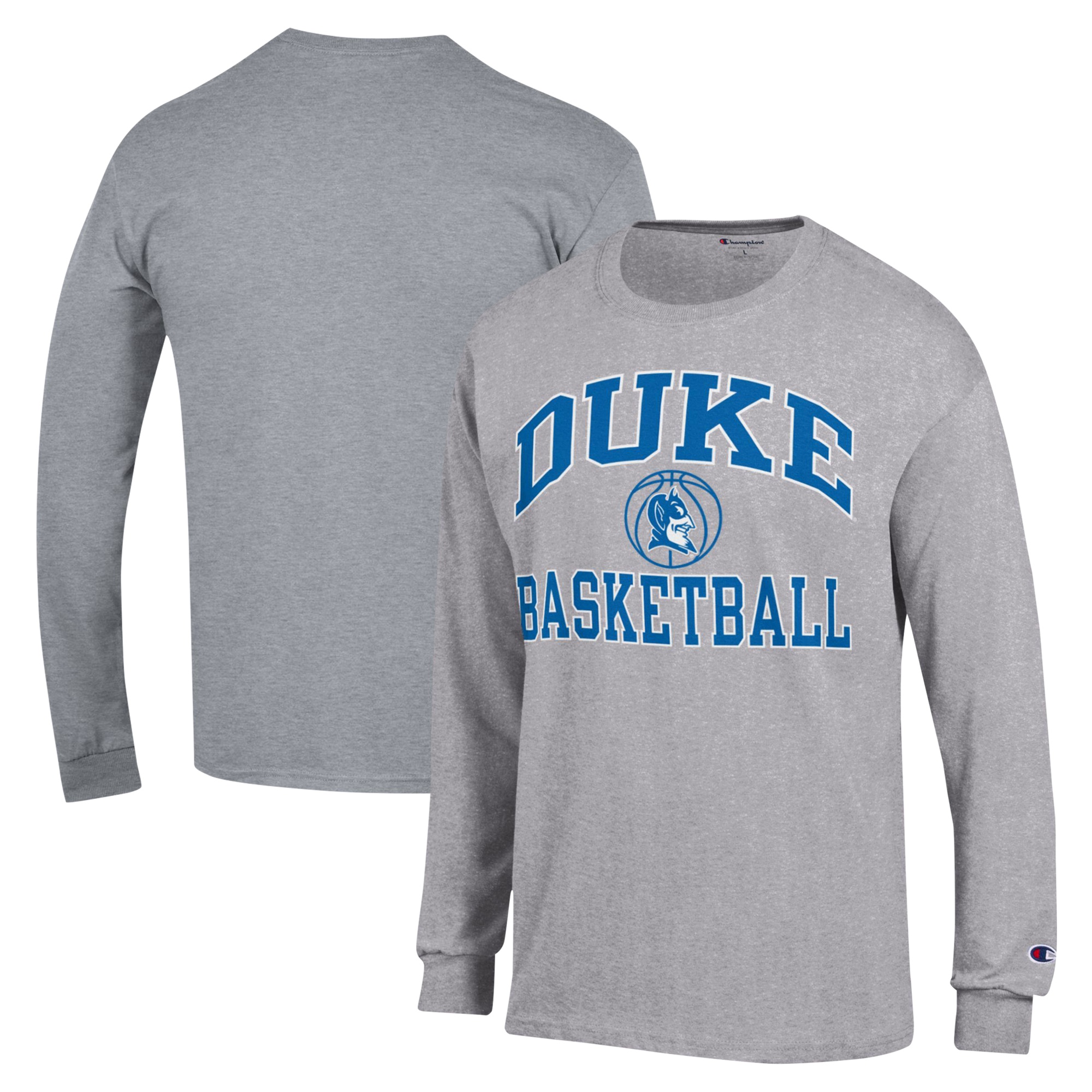 Men's Champion Heather Gray Duke Blue Devils Basketball Icon Long Sleeve T-Shirt