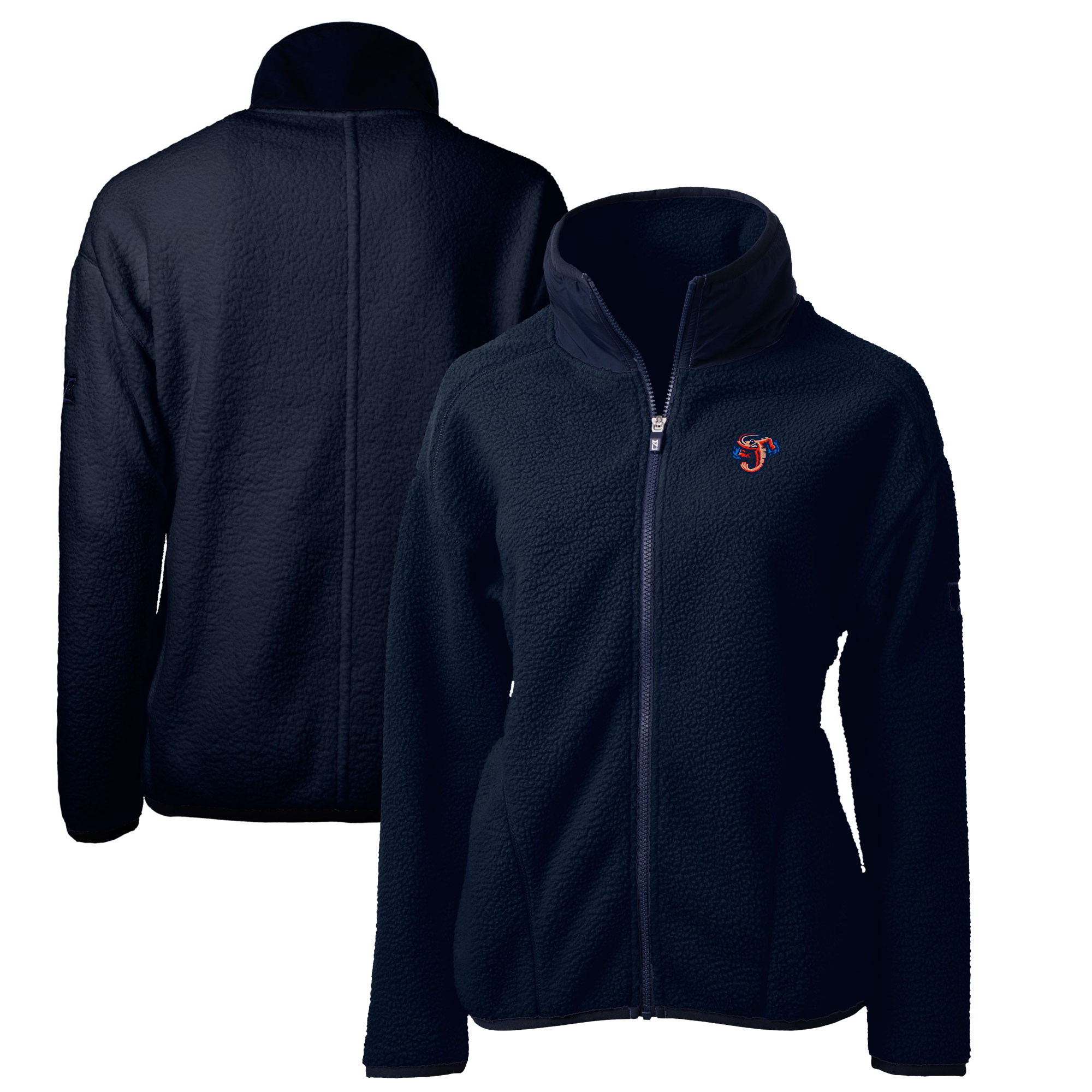 Women's Cutter & Buck Navy Jacksonville Jumbo Shrimp Cascade Eco Sherpa Full-Zip Fleece Jacket