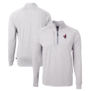 Men's Cutter & Buck  Heather Gray Memphis Redbirds Adapt Eco Knit Heather Recycled Quarter-Zip Pullover