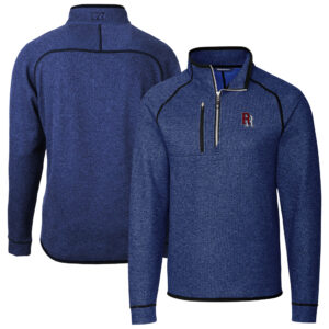 Men's Cutter & Buck Heather Blue Round Rock Express Mainsail Sweater-Knit Half-Zip Pullover Jacket