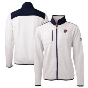 Men's Cutter & Buck White/Navy Jacksonville Jumbo Shrimp Big & Tall Cascade Eco Sherpa Fleece Full-Zip Jacket
