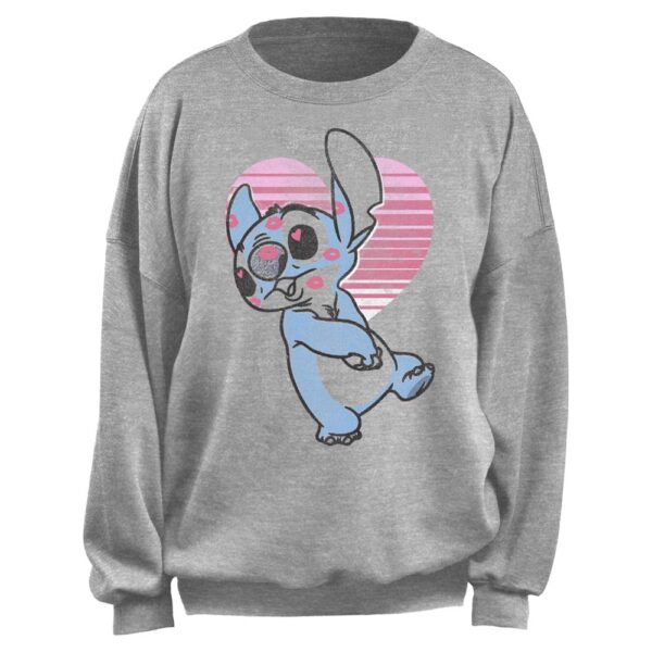 Women's Mad Engine Heather Gray Lilo and Stitch Valentine's Day Fleece Crewneck Sweatshirt