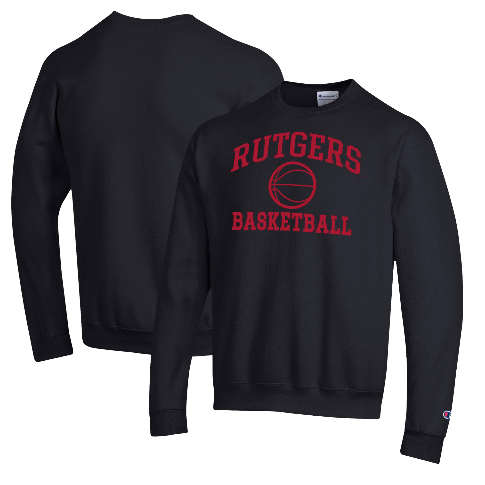 Men's Champion Black Rutgers Scarlet Knights Basketball Icon Pullover Crewneck Sweatshirt