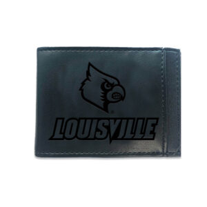 Black Louisville Cardinals Hybrid Leather Front Pocket Bi-Fold Wallet with Money Clip