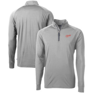 Men's Cutter & Buck  Gray Dayton Flyers Vault Adapt Eco Knit Stretch Recycled DryTec Quarter-Zip Top