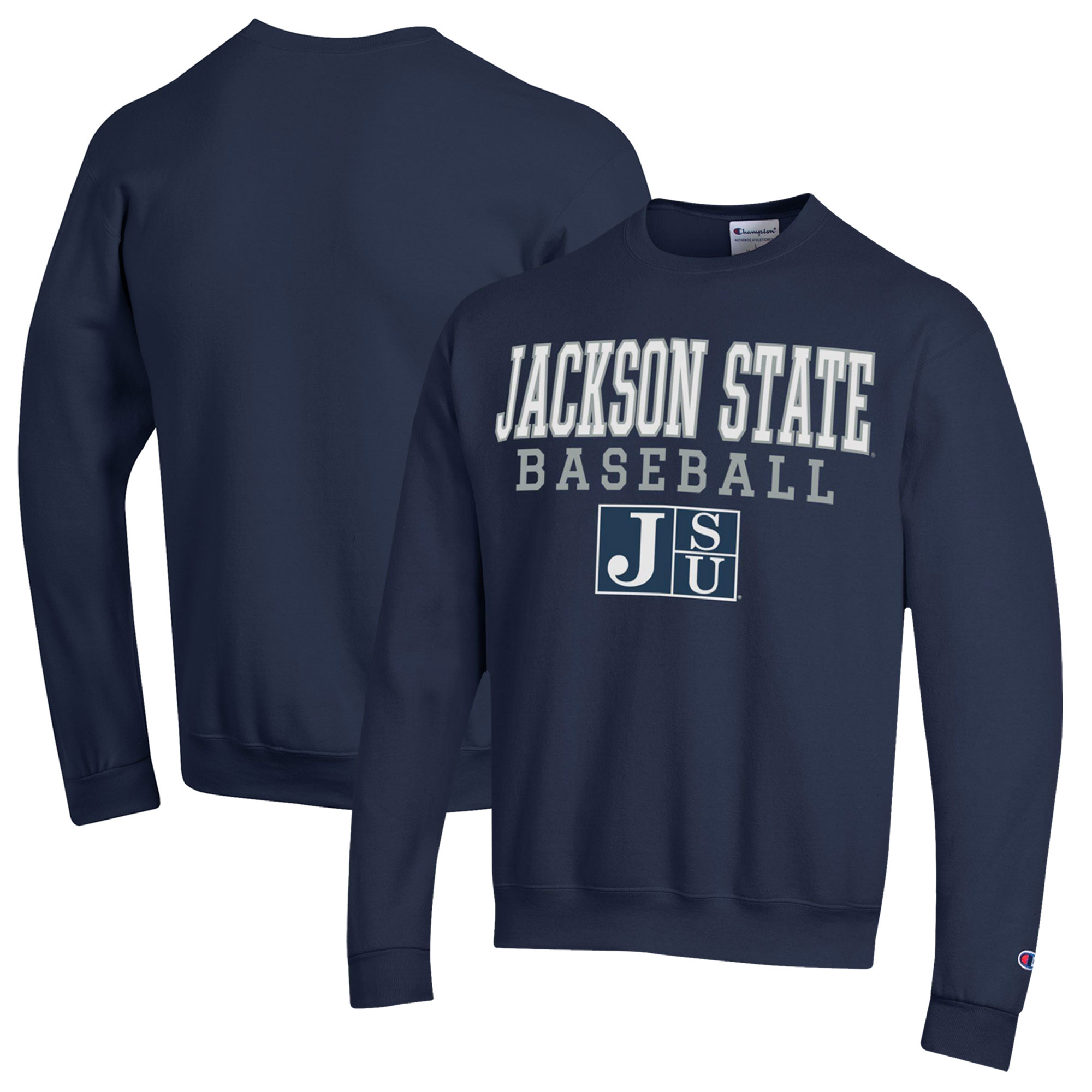 Men's Champion Navy Jackson State Tigers Stack Baseball Powerblend Pullover Sweatshirt - Image 3