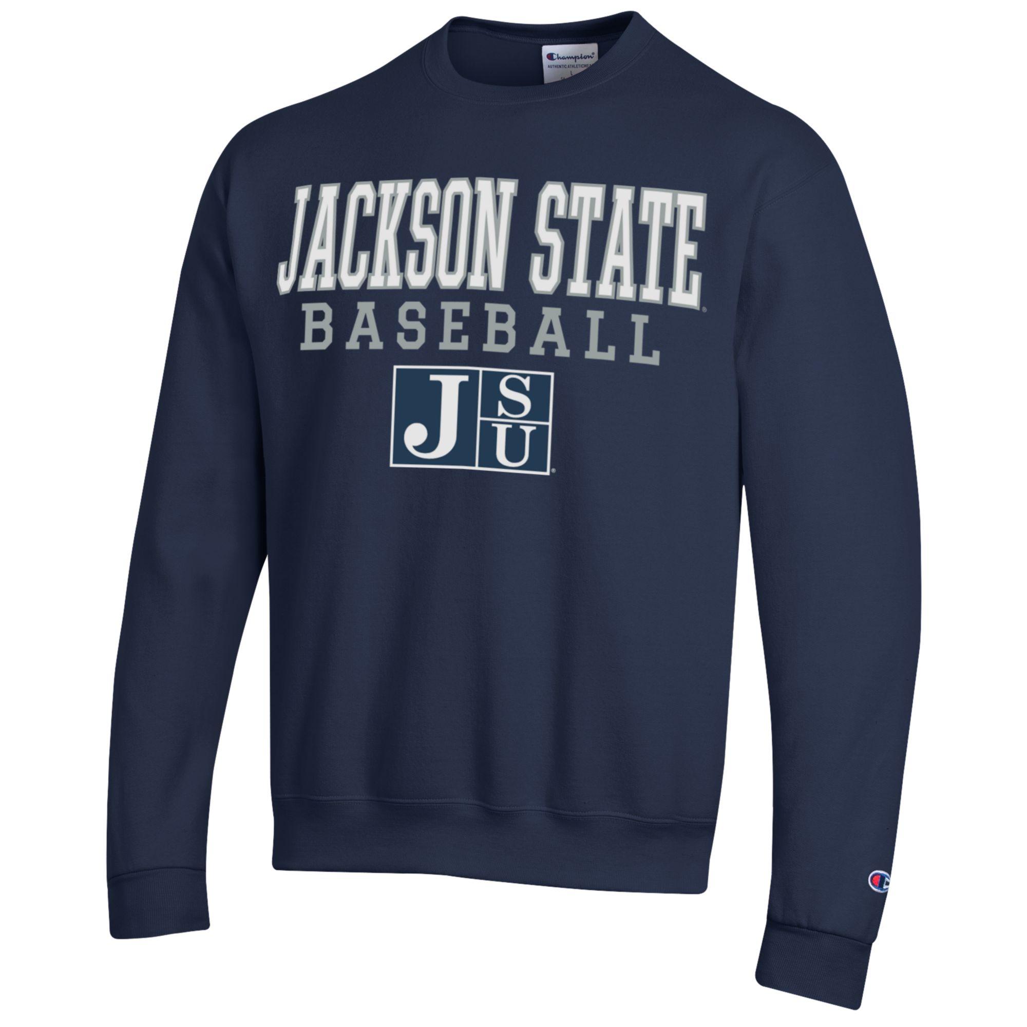 Men's Champion Navy Jackson State Tigers Stack Baseball Powerblend Pullover Sweatshirt - Image 4