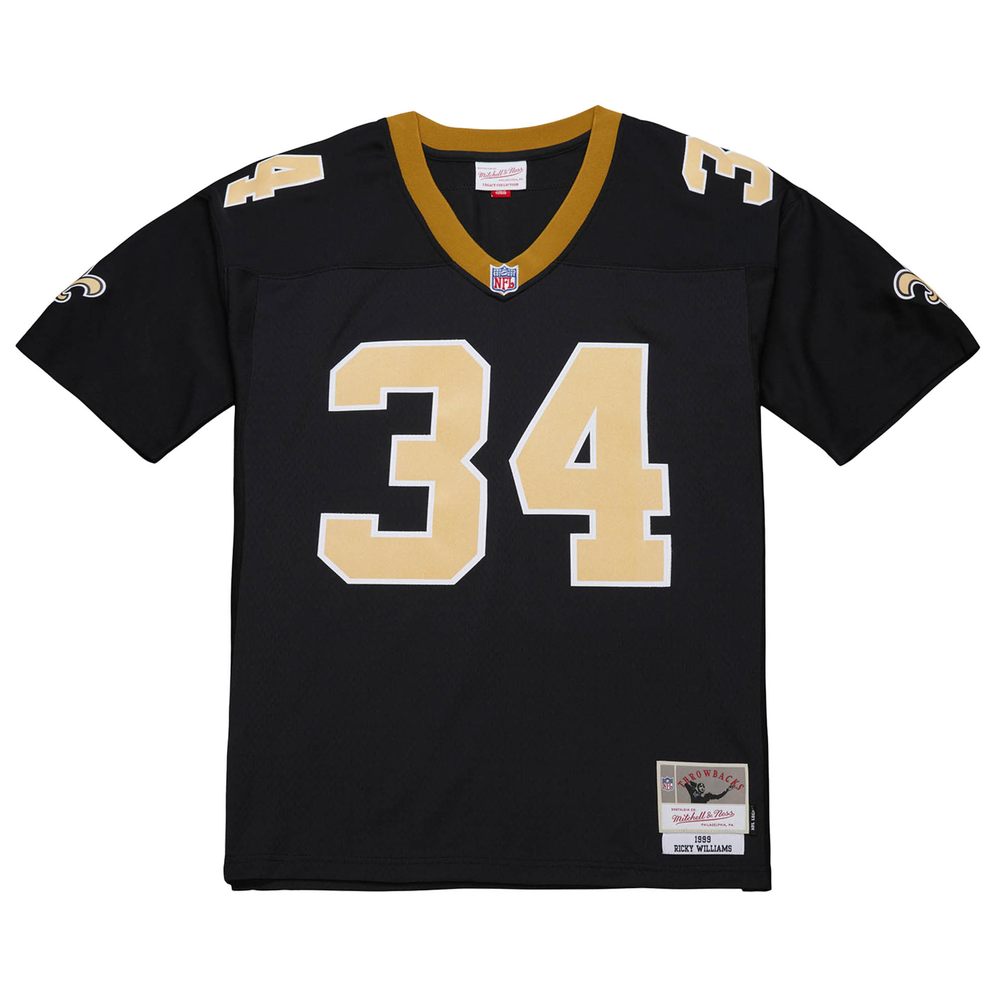 Men's Mitchell & Ness Ricky Williams Black New Orleans Saints 1999 Legacy Replica Jersey - Image 6