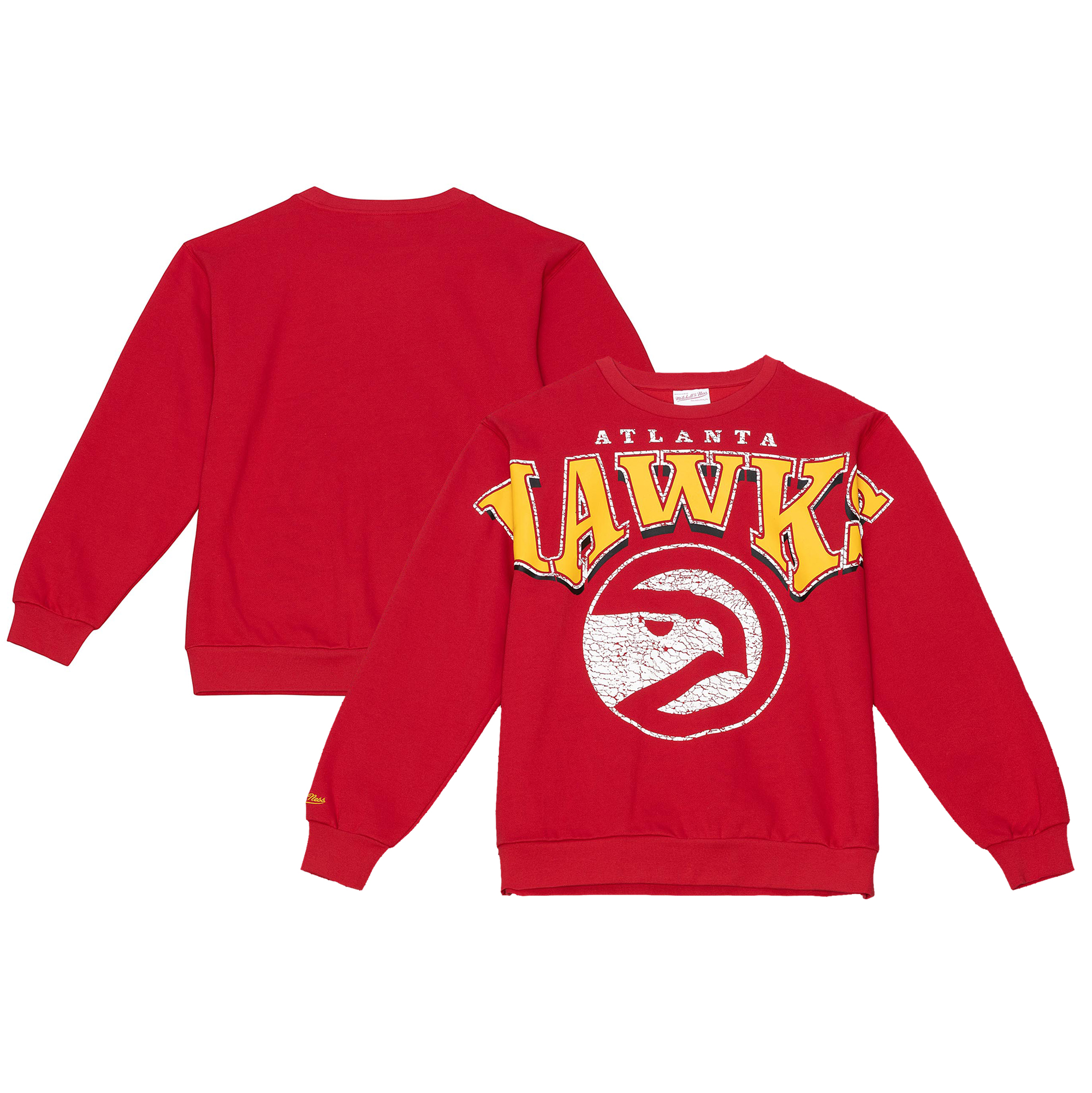 Men's Mitchell & Ness Red Atlanta Hawks Hardwood Classics Fashion Fleece Pullover Sweatshirt