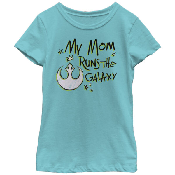 Girl's Youth Mad Engine  Turquoise Star Wars  My Mom Runs The Galaxy Graphic T-Shirt