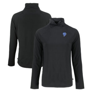 Women's Cutter & Buck Black Los Angeles Rams Historic Coastline Epic Comfort Eco Recycled Funnel Neck Raglan Pullover Sweatshirt