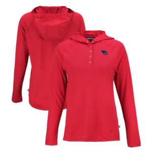 Women's Cutter & Buck Red Tennessee Titans Americana Coastline Epic Comfort Eco Recycled Raglan Pullover Hoodie
