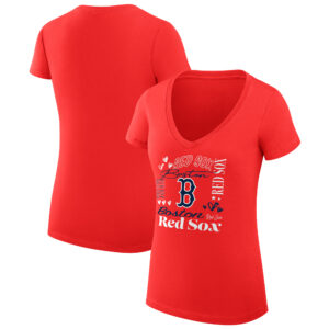 Women's G-III 4Her by Carl Banks Red Boston Red Sox Collage Team Graphic V-Neck Fitted T-Shirt