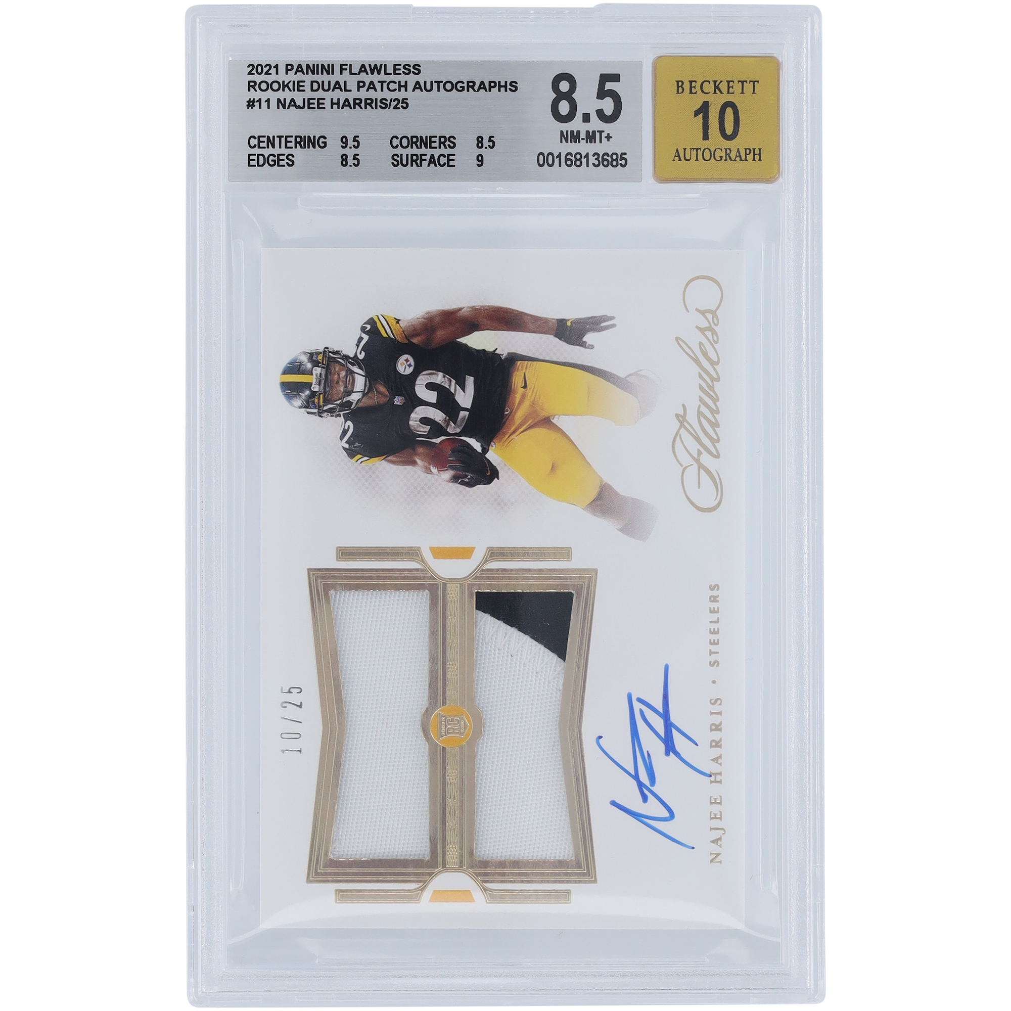 Najee Harris Pittsburgh Steelers Autographed 2021 Panini Flawless Dual Relic #RDPA-NHA #10/25 BGS Authenticated 8.5/10 Rookie Card - 9.5,8.5,8.5,9 Subgrades - Image 2