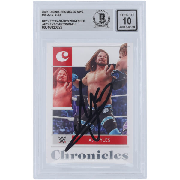 AJ Styles WWE Autographed 2022 Panini Chronicles Black Ink #99 Beckett Fanatics Witnessed Authenticated 10 Card