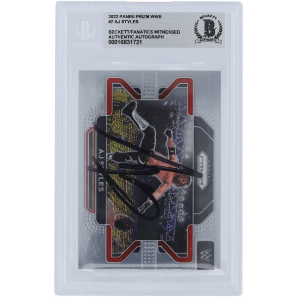 AJ Styles WWE Autographed 2022 Panini Prizm Black Ink #7 Beckett Fanatics Witnessed Authenticated Card