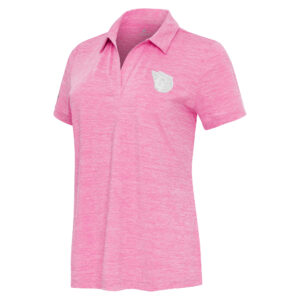 Women's Antigua Heather Pink Cleveland Guardians Layout V-Neck Polo